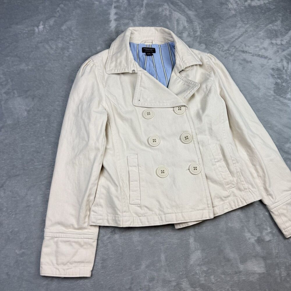 American Eagle White Double Breasted Peacoat Jacket Women’s Large Cotton